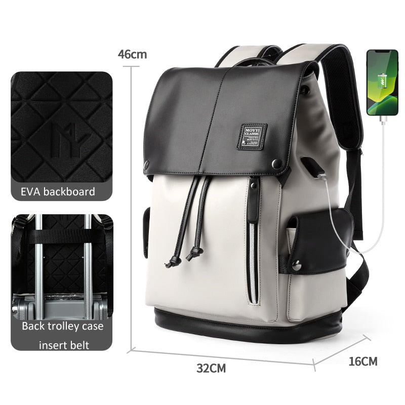 Men Leather Backpack Travel Multi Male Mochila Fashion Large Capacity  For Boy 15.6&quot; Laptop School Bag College Style Women