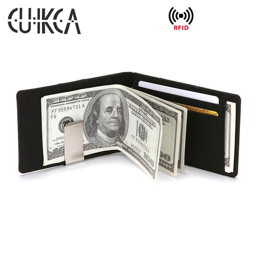 CUIKCA South Korea Style RFID Money Clips Slim Wallet Business Credit Card Case Money Clip Card  Money Holder Mens Front Wallet