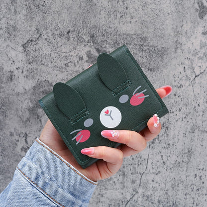 Short Wallets Student Cute Cartoom Purses Women Fashion Pattern Women&#39;s Mini Solid Color Tri-fold Student Wallet Card Holder