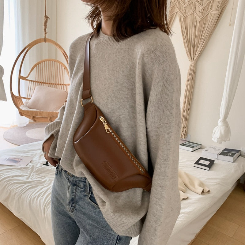 Fashion Women Solid Color Crossbody Bag Casual Ladies PU Leather Fanny Packs Small Purse Vintage Pure Color Leather Bag