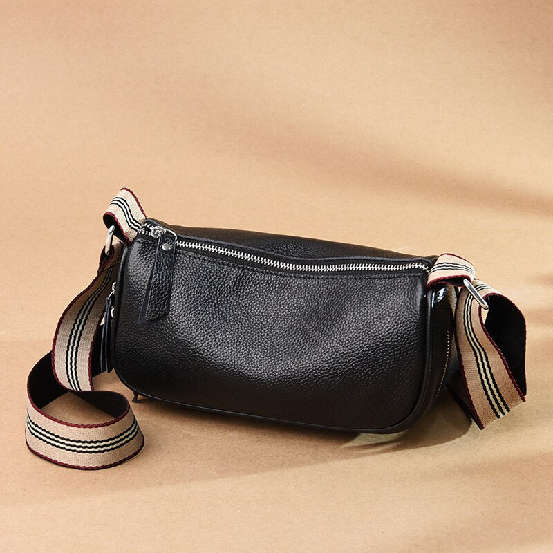 Genuine Leather Real Cowhide Women&#39;s Casual Fashion Bag Color Line Sshoulder Strap Small Shoulder Bag Crossbody Bags for Girls