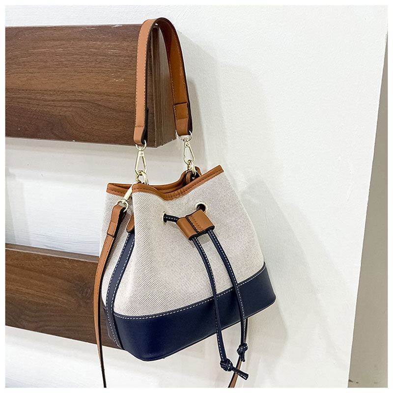 Cute Tote Bag New Korean Style Women Drawstring Bag Ladies Bucket Crossbody Bag Fashion Wide Strap Leather Shoulder Handbag