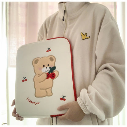 12.9 inch tablet case laptop bag cute cartoon cherry bear embroidery laptop bag for ipad pro 9.7 10.5 11 13  inch Ipad liner bag