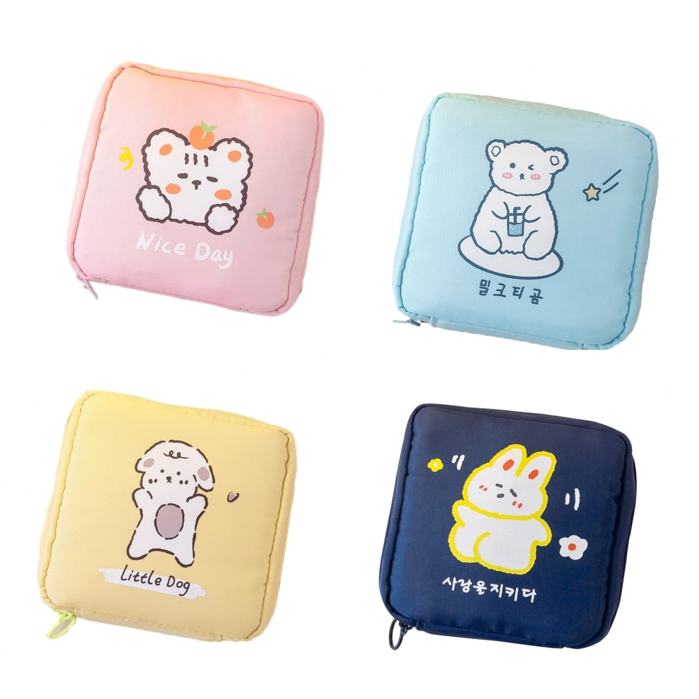 Cartoon Portable Large Capacity Cute Sanitary Napkin Storage Bag Female Student Cosmetic Bag Women