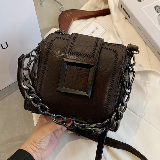 New Arrival Vintage Bucket Bag PU Leather Luxury Handbag Women&#39;s Chains Hasp Small Bag Retro Shoulder Bag