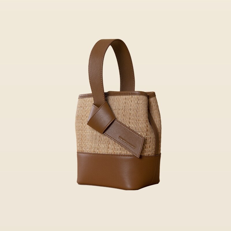 Woman's Luxury Leather Handbag New Portable Straw Woven Bag Bucket Bag Commuter Messenger Shoulder Niche Design Fashion Bag