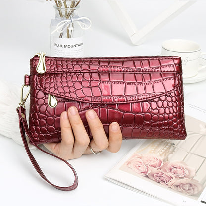 Red Black Leather Clutch Purse Women&#39;s Wallets Fallow Long Ladies Double Zipper Wallet Clutch Bag Party Design  Crocodile Purses