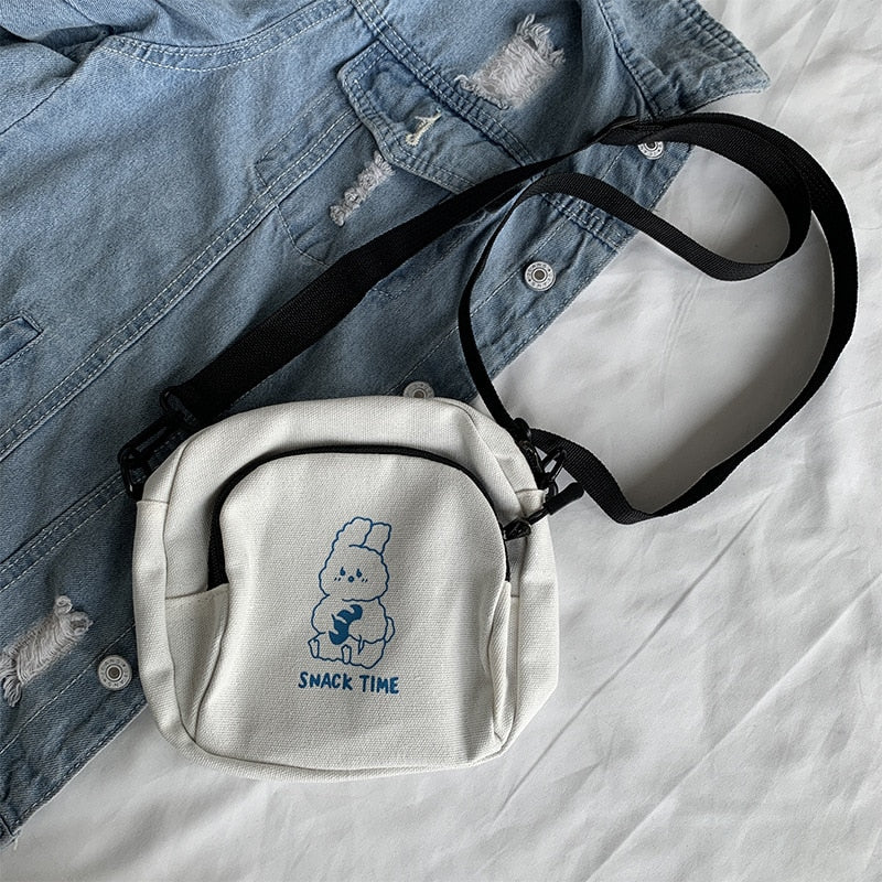 Cute Rabbit Canvas Women Small Crossbody Bag Casual Student Girls Messenger Bags Vintage Ladies Phone Purse Handbag Shoulder Bag