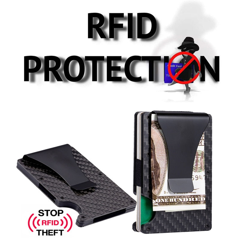 Hot Carbon Fiber Credit Card Holder Wallet New Design Minimalist Rfid Blocking Slim Metal Cardholder Anti Protect Clip for men