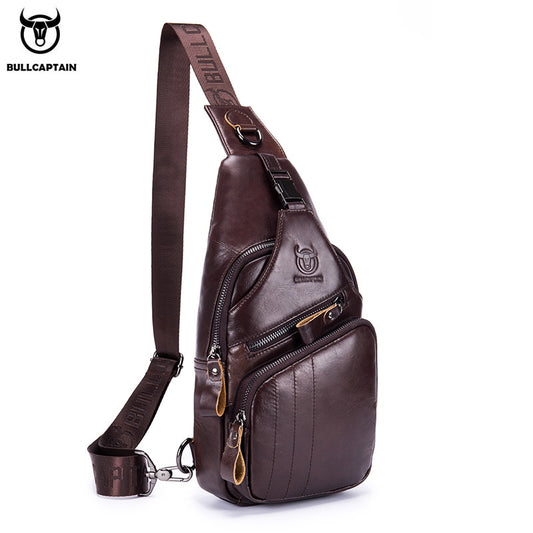 BULLCAPTAIN Leather Chest Bag Men&#39;s Casual Messenger Bag Fashion Men&#39;s Chest Bag Large Capacity Business Chest Bags