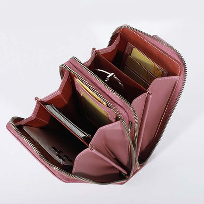 Large Capacity Phone Pocket Shoulder Bag For Women Pu Leather  Female Multi-layer Design Crossbody Bags Ladies Messenger Purses