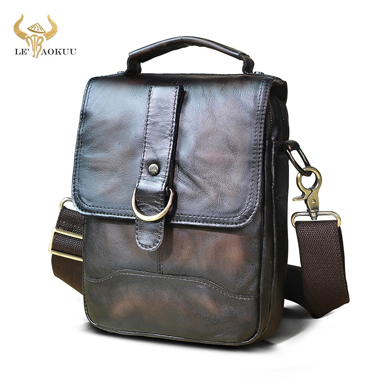 Original Leather Male Design Casual Shoulder messenger bag cowhide Fashion 8&quot; Tote Crossbody Mochila Satchel bag For Men 143-g