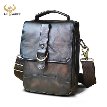 Original Leather Male Design Casual Shoulder messenger bag cowhide Fashion 8&quot; Tote Crossbody Mochila Satchel bag For Men 143-g