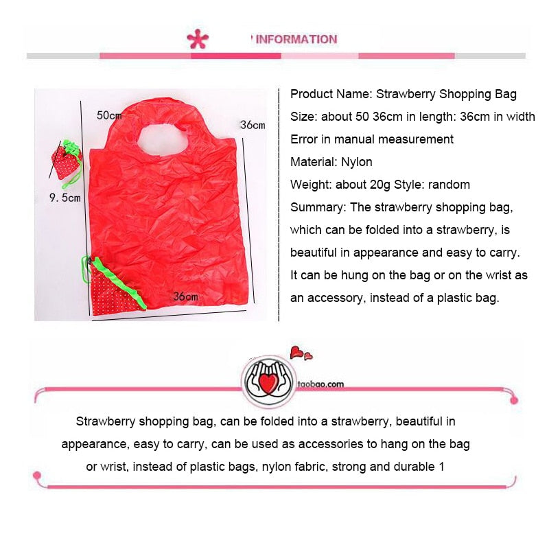 Creative Travel Eco Storage Bag Handbag Eco-friendly Reusable Folding Strawberry Tote Reusable Foldable Shopping Bag Organizer