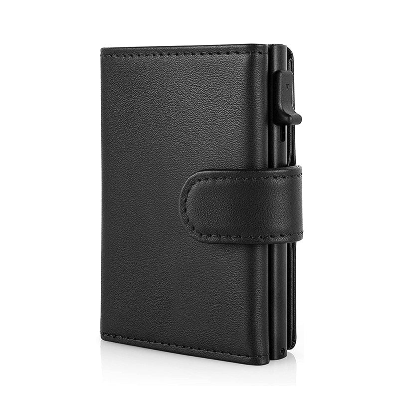Card Holder Wallet  Slim Minimalist Pop Up Leather Men Wallets RFID Blocking Metal Bank Card Case with Coins Pocket