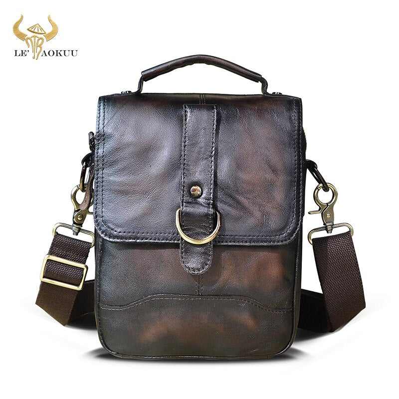 Original Leather Male Fashion Casual Tote Messenger bag Design Satchel Crossbody One Shoulder bag 8&quot; Tablets Pouch For Men 143-d