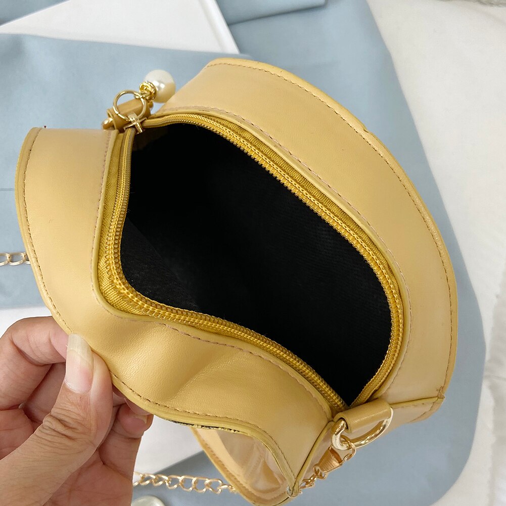 Simple Female Solid Color Crossbody Bags Small Plaid PU Leather Shopping Handbags Ladies Round Shape Chain Shoulder Bags