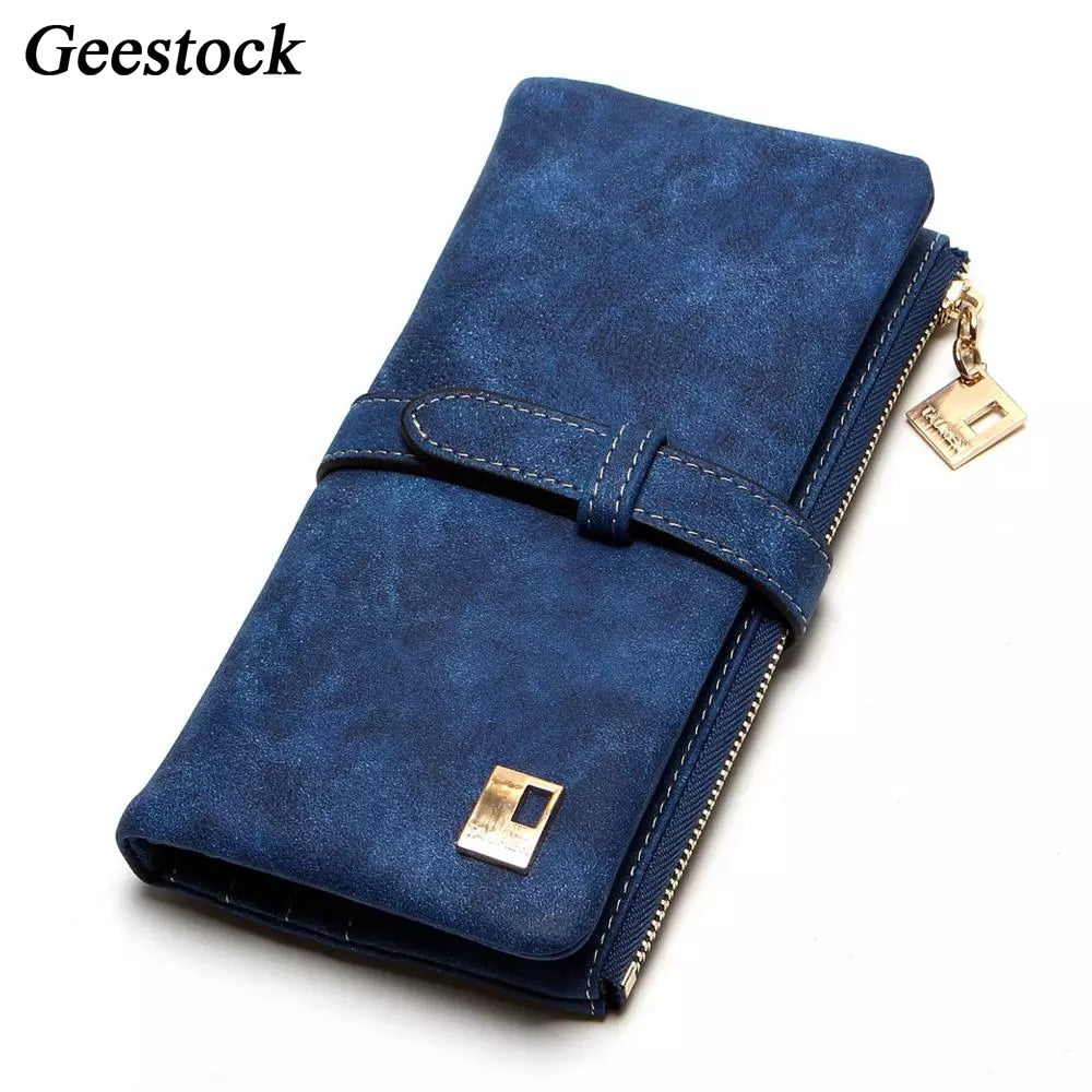 Geestock Women Long Wallets Coin Purse PU Matte Two Fold Wallets Zipper Mobile Phone Design Card Holder Ladies Clutches Wallet