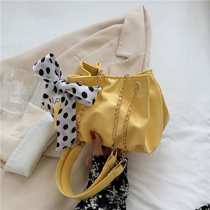 Pleated Shoulder Bags Women Ribbons Bow Bucket Stylish New Arrival Underarm Cross Body Elegant Party Street Chic Bolsa Practical