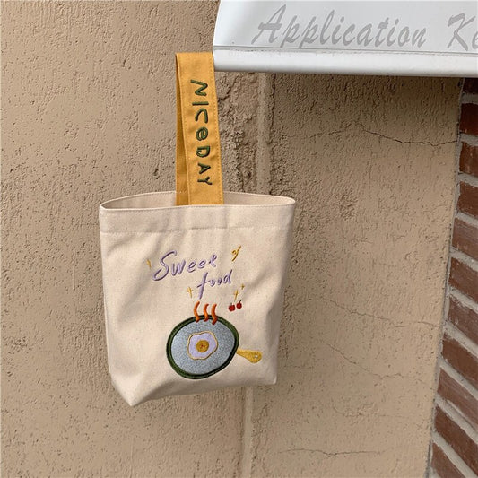 Female Embroidery Lunch Bento Bag Fashion Design Ladies Clutch Purse Handbags Cute Cartton Women Small Bucket Shoulder Bags