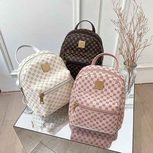 PU women&#39;s backpack casual fashion MINI bag zipper back white dot printing mobile phone bag coin purse pink