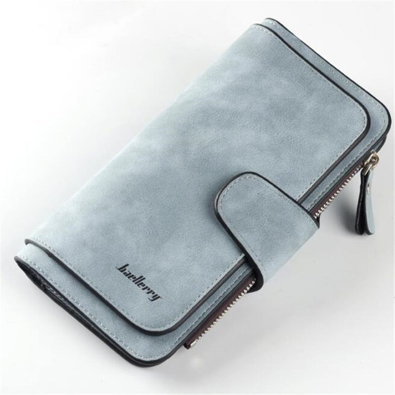 Fashion Women Wallets Dull Polish Leather Wallet Double Zipper Day Clutch Purse Wristlet Portefeuille Handbags Carteira Feminina