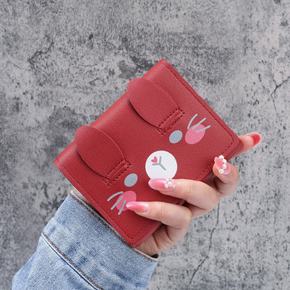 Short Wallets Student Cute Cartoom Purses Women Fashion Pattern Women&#39;s Mini Solid Color Tri-fold Student Wallet Card Holder