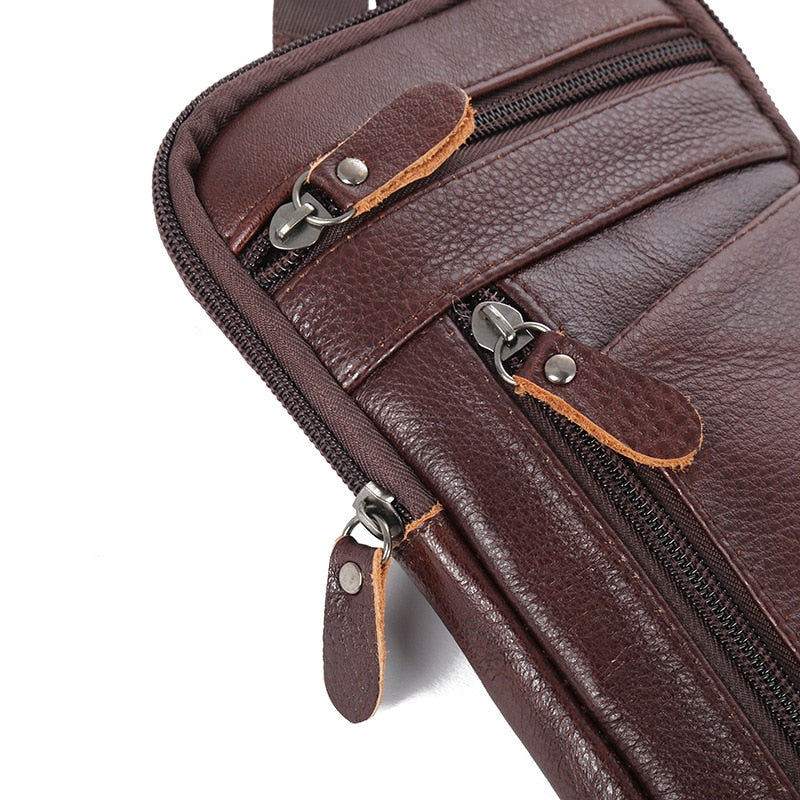 1 PCS Men&#39;s leather mobile phone bag messenger bag chest bag wallet multifunctional mobile phone bag coin purse messenger bag