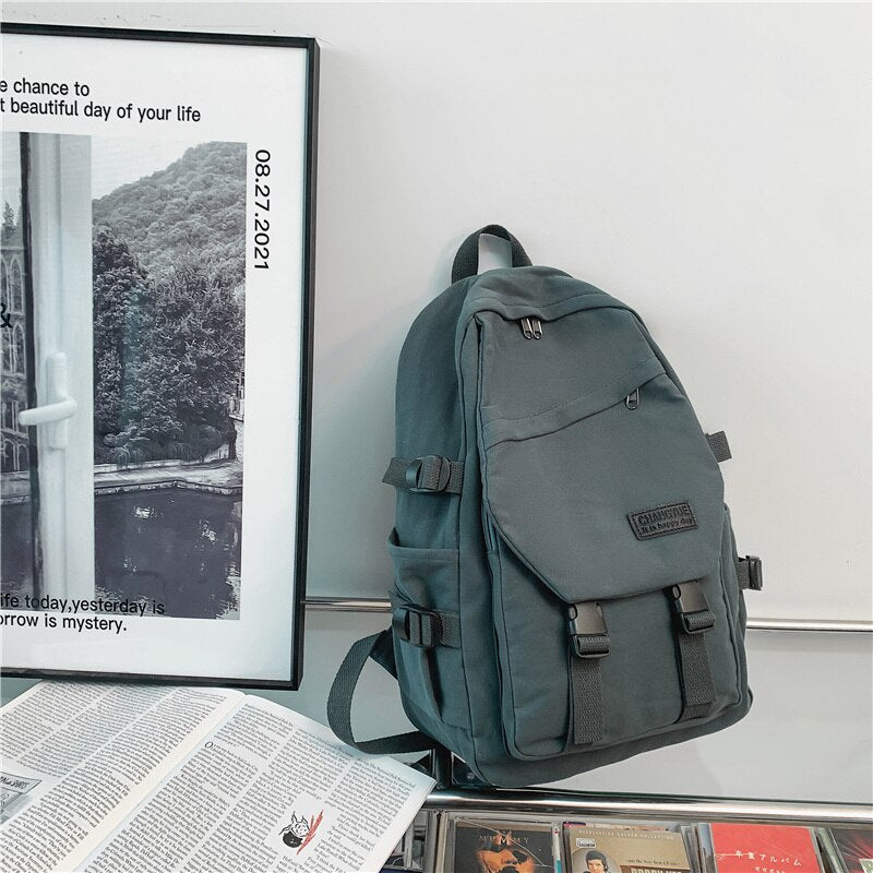 DCIMOR Solid Color Girl Canvas Backpack Fashion Inclined Zipper Men Travel Bag High Quality Cool Women Schoolbag Unisex Bookbag