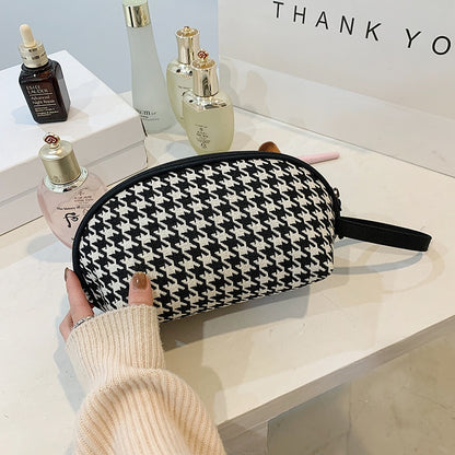 New Houndstooth Cosmetic Bag Female Classic Zipper Small Storage Bag Casual Portable Mini Makeup Canvas Bag