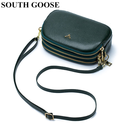 Stylish Shoulder Bag for Women Messenger Bags Luxury Genuine Leather Ladies Crossbody Bags Three-layer Zipper Female Small Bag