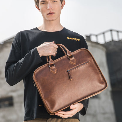 Xiao.p Crazy Horse PU Leather Briefcase handbag Men Vintage 13inch Big Laptop Backpack Fashion Brown Messenger Shoulder Bag Man