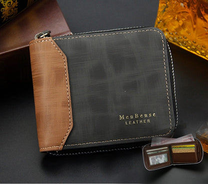 Men&#39;s Leather Wallet  Zipper Small Purse Card Holder Man Carteira Masculina Couro Coin Purse Man Porte Monnaie Money Bag