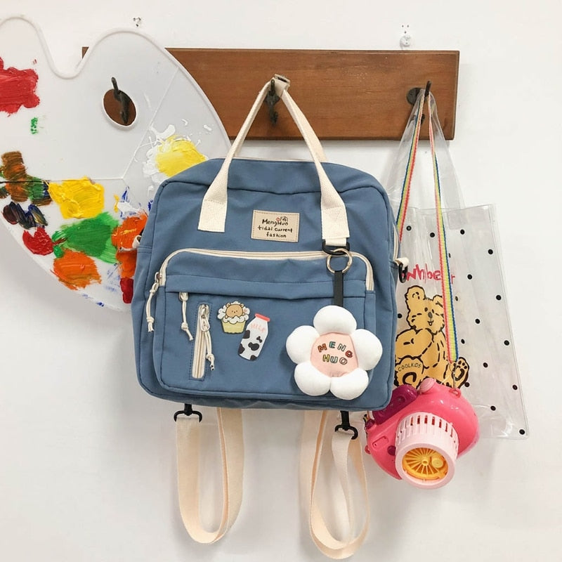 Lovely Multifunctional Backpack Teenage Girl Ring buckle Portable Travel Bag Female Small Schoolbag Badge Women Backpacks