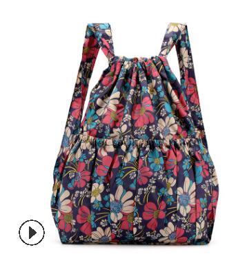 1pcs/lot Fashion Vinatge Drawstring Backpacks Women Large Capacity Flower Ethnic Style Waterproof Nylon Backpack