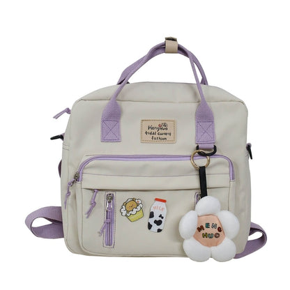 Lovely Multifunctional Backpack Teenage Girl Ring buckle Portable Travel Bag Female Small Schoolbag Badge Women Backpacks