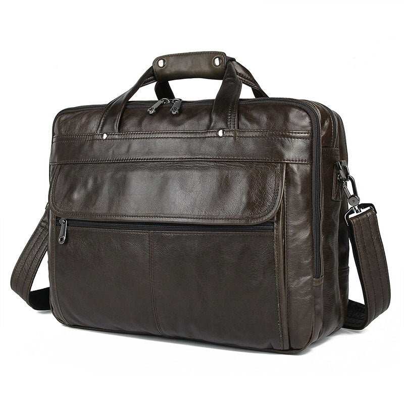 Genuine Leather Men&#39;s Briefcase Business Bag Leather Laptop Large Capacity Travel Messenger Bag Men Shoulder Bag