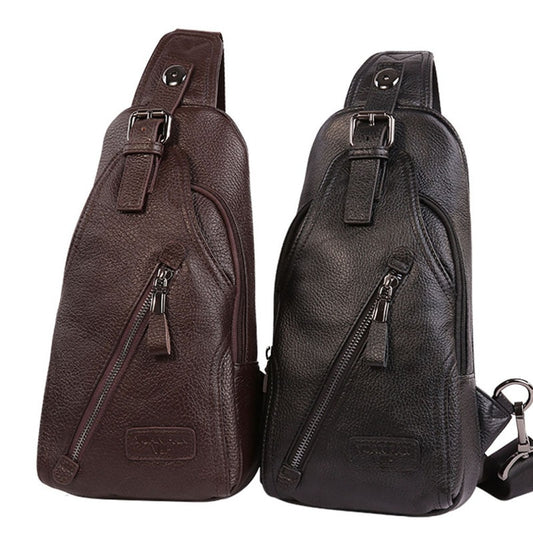 Men High Quality Genuine Leather Cowhide Fashion Chest Pack Sling Back Pack Riding Cross Body Messenger Single Shoulder Bag