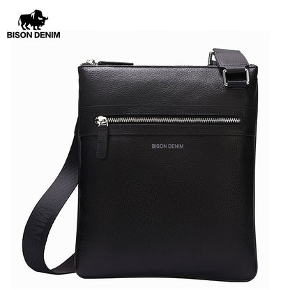 BISON DENIM Brand Genuine Leather Crossbody Bag Men Slim Male Shoulder Bag Business Travel iPad Bag Men Messenger Bags N2424