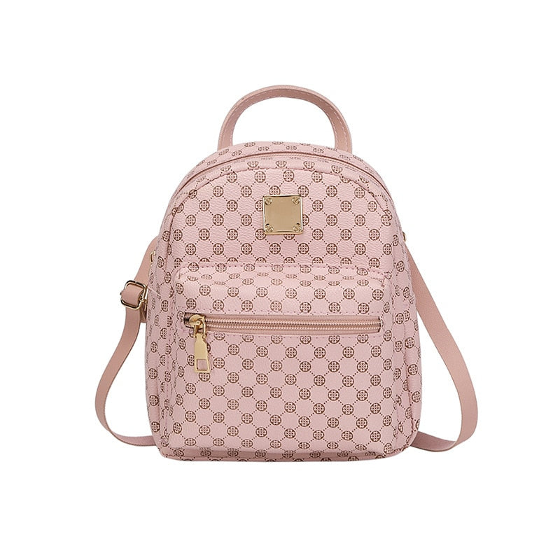 PU women&#39;s backpack casual fashion MINI bag zipper back white dot printing mobile phone bag coin purse pink