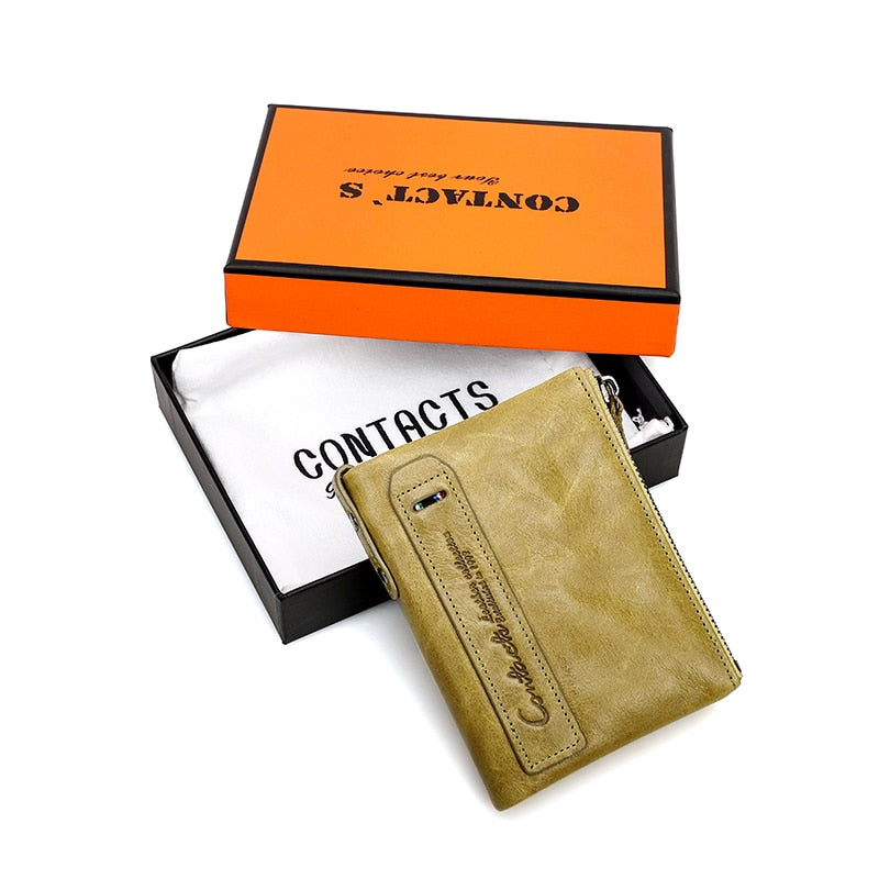 CONTACT&#39;S HOT Genuine Crazy Horse Cowhide Leather Men Wallet Short Coin Purse Small Vintage Wallets Brand High Quality Designer