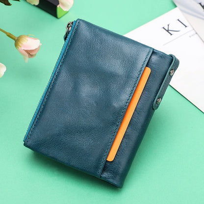 Contact&#39;s Genuine Leather Wallet Women Coin Pocket Double Zipper Card Holder Money Bags Fashion Ladies Small Purses Mini Wallet