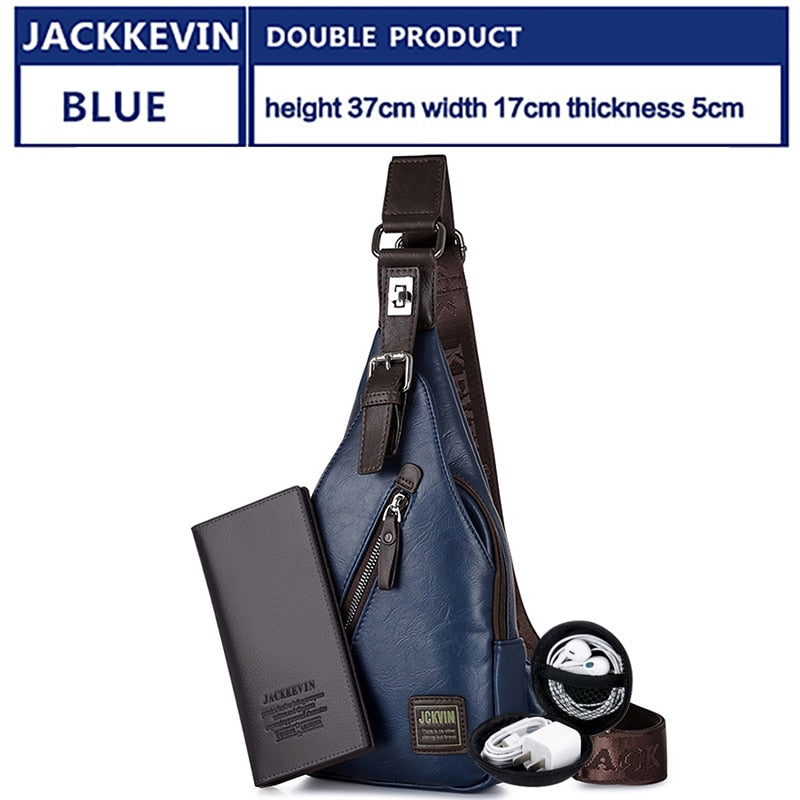 JackKevin Men&#39;s Fashion Crossbody Bag Theftproof Rotatable Button Open Leather Chest Bags Men Shoulder Bags Chest Waist Pack