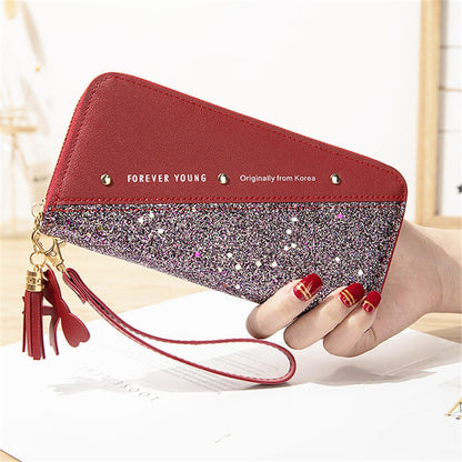 Fashion Women&#39;s Pu Leather Long Wallets Sequins Patchwork Glitter Wallet Coin Purse Female Wallets Girls Gifts Wholesale