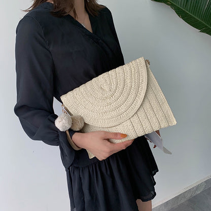 Newest Elegant Envelope Crossbody Bag Weave Straw Handbag Large Capacity Casual Retro Classic Shoulder Pack for Women