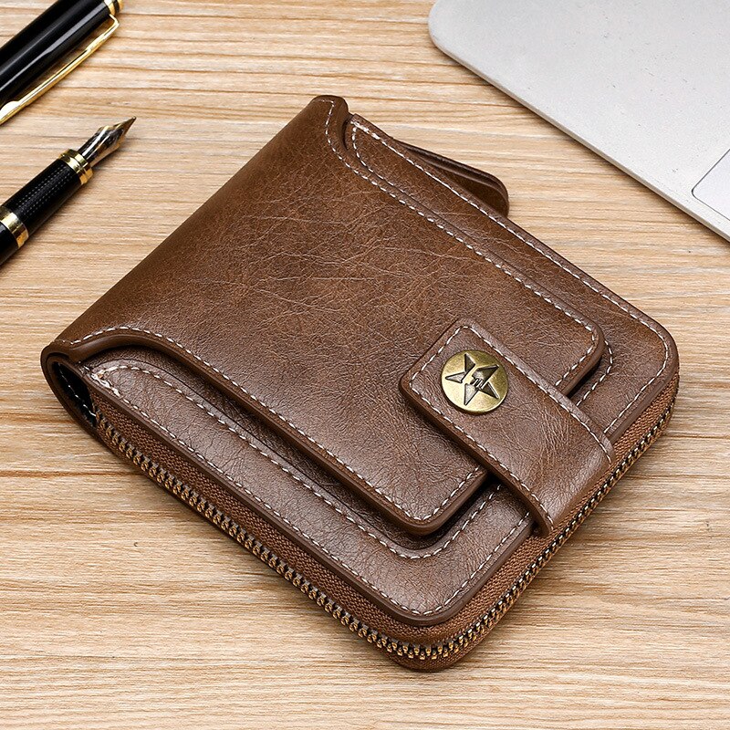 Men&#39;s Wallets Genuine Leather Wallets New Folding Zipper Wallets Coin Wallets Business Card Bags Vintage Superior Quality