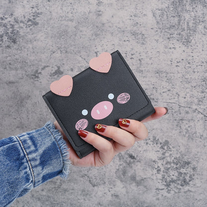 Short Wallets Student Cute Cartoom Purses Women Fashion Pattern Women&#39;s Mini Solid Color Tri-fold Student Wallet Card Holder