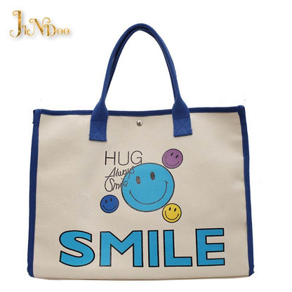 NEW Casual Canvas Women Cute Smile Handbag Large Capacity Handle Bag Shopping Tote Bag Fashion Simple Shoulder Bag Environmental