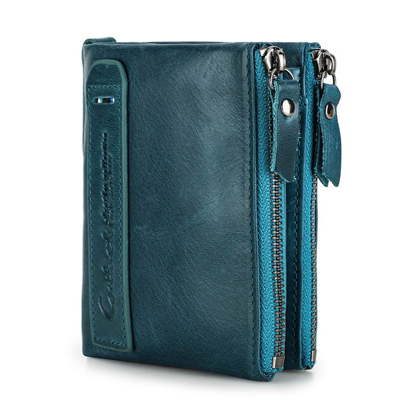 Contact&#39;s Genuine Leather Wallet Women Coin Pocket Double Zipper Card Holder Money Bags Fashion Ladies Small Purses Mini Wallet