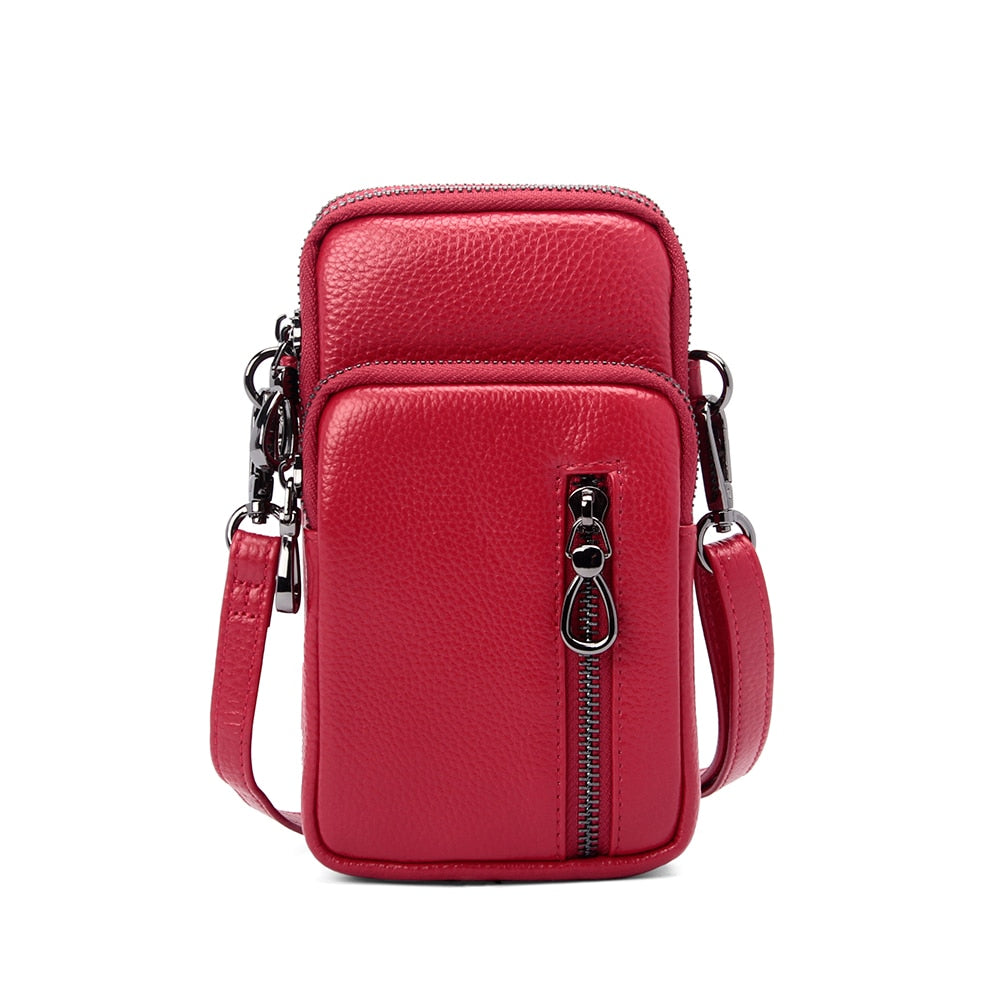 Ellovado Genuine Leather Mobile Phone Mini Bags Practical Multi Zipper Shoulder Bag Coin Purse Phone Bag Woman Crossbody Bag
